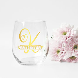 Monogram K Bruidsmeisje Cadeau, Modern Eerlijk Wijnglas Zonder Voet