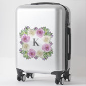 Monogram K Bruiloft Lavendel en witte rozen Bloeme Sticker (Koffer)