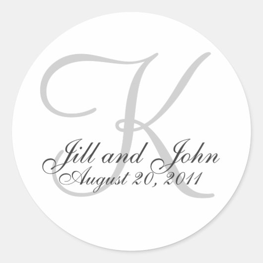 Monogram K Bruiloft Witte Bruid Groom Seal Sticker (Voorkant)