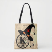Monogram K Cloudy Witch Spiders Name All-Over Tote Bag (Voorkant)