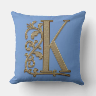 Monogram K Cornflower Blue Family Weddendag Kussen