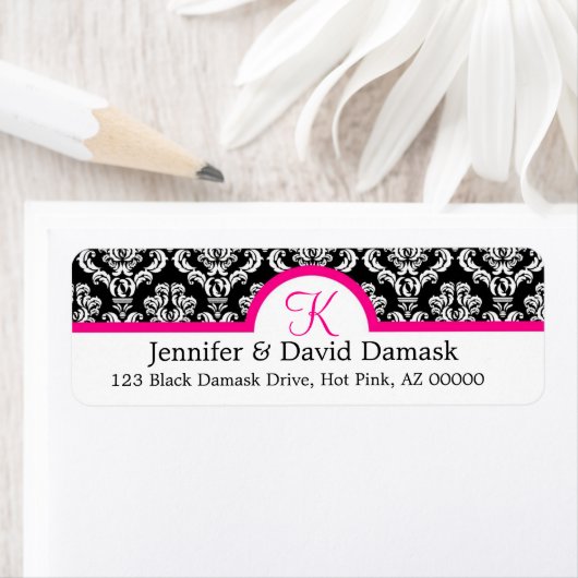Monogram K Damask White Adresetiketten Etiket (Insitu)