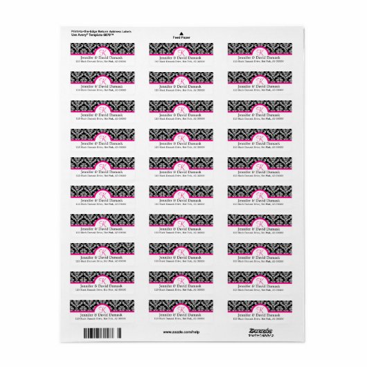 Monogram K Damask White Adresetiketten Etiket (Full Sheet)