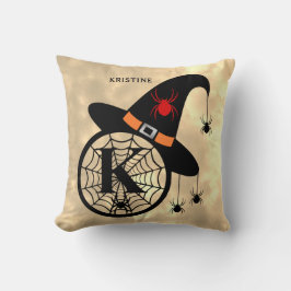 Monogram K Halloween Sky Witch Spiders Naam Kussen