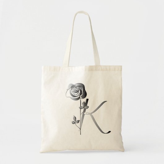 Monogram K Handgeschreven met Roos Tote Bag (Voorkant)