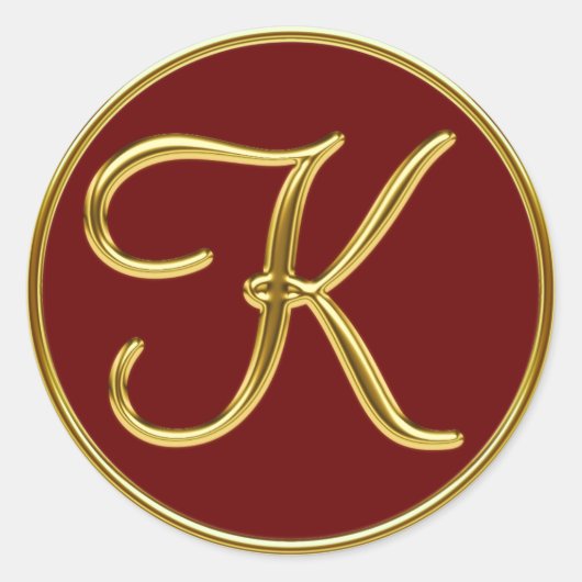 Monogram K in 3D goud Ronde Sticker (Voorkant)