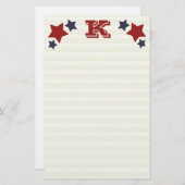 Monogram K / Initiaal K Stars & Stripes Briefpapier (Voorkant / Achterkant)
