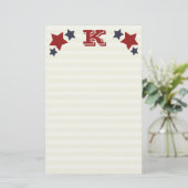 Monogram K / Initiaal K Stars & Stripes Briefpapier (Staand voorkant)