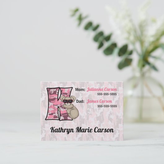 Monogram K Kaart voor noodinformatie van kinderen Contactkaartje (Staand voorkant)