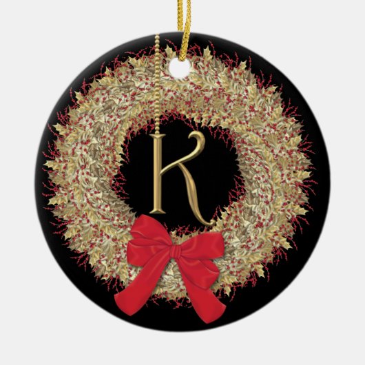 Monogram K Kerstmis met snowflakes Keramisch Ornament (Voorkant)