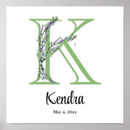 Monogram K Lavender Eucalyptus nursery Poster