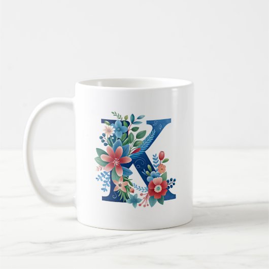 Monogram K met decoratief bloemmotief Koffiemok (Links)