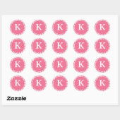 Monogram K Roze Wit Weddenschap Thema Monogrammen  Ronde Sticker (Vel)