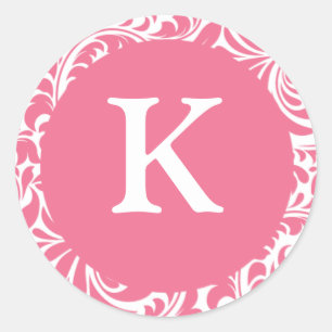 Monogram K Roze Wit Weddenschap Thema Monogrammen  Ronde Sticker