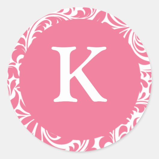 Monogram K Roze Wit Weddenschap Thema Monogrammen  Ronde Sticker (Voorkant)