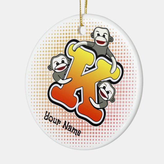 Monogram K Sock Monkey Keramisch Ornament (Links)