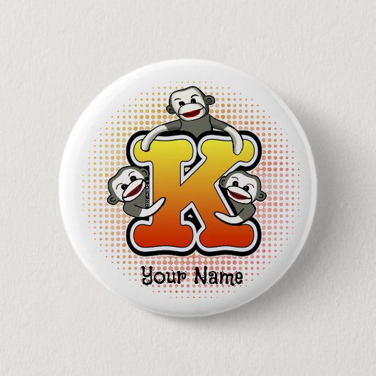 Monogram K Sock Monkey Ronde Button 5,7 Cm (Voorkant)