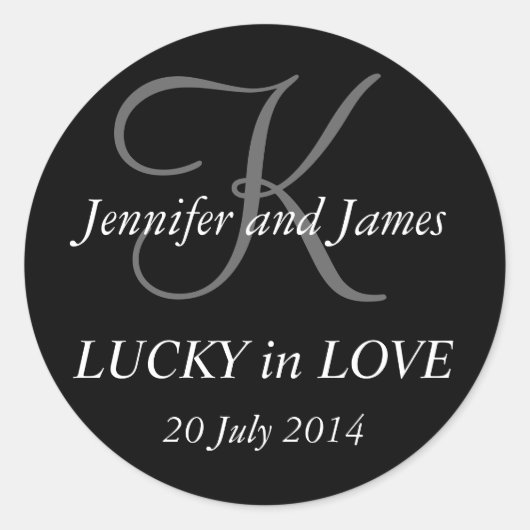 Monogram K Stickers voor Bruiloften Zwart (Voorkant)