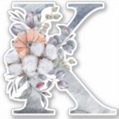 Monogram K Waterverf Blauwe Bloem Initialen K Sticker (Voorkant)