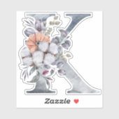 Monogram K Waterverf Blauwe Bloem Initialen K Sticker (Vel)