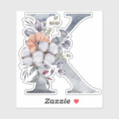 Monogram K Waterverf Blue Floral Initiaal K Sticker (Vel)
