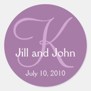 Monogram K Wedding Bride Groom Date Paarse Sticker