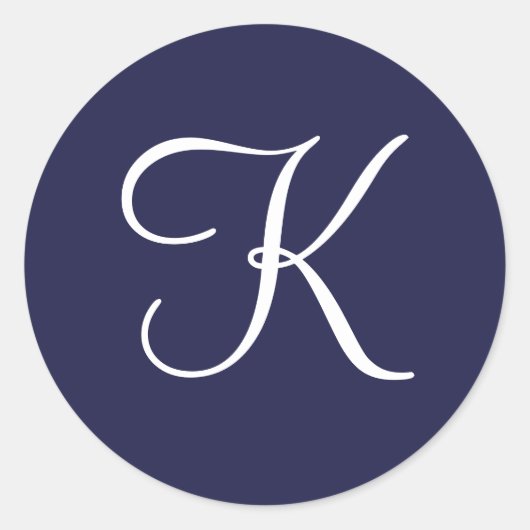 Monogram K, wit op Navy Blue, Ronde Sticker (Voorkant)