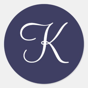 Monogram K, wit op Navy Blue, Ronde Sticker