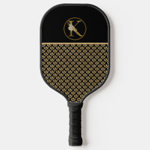 MONOGRAM K, ZWART & GOUD MODERN PATROON PICKLEBALL PADDLE