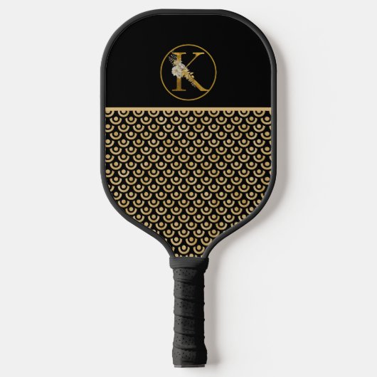 MONOGRAM K, ZWART & GOUD MODERN PATROON PICKLEBALL PADDLE (Voorkant)