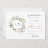 Monogram Kalender Gouden Hart Bloem Bruiloft Save The Date (Voorkant)