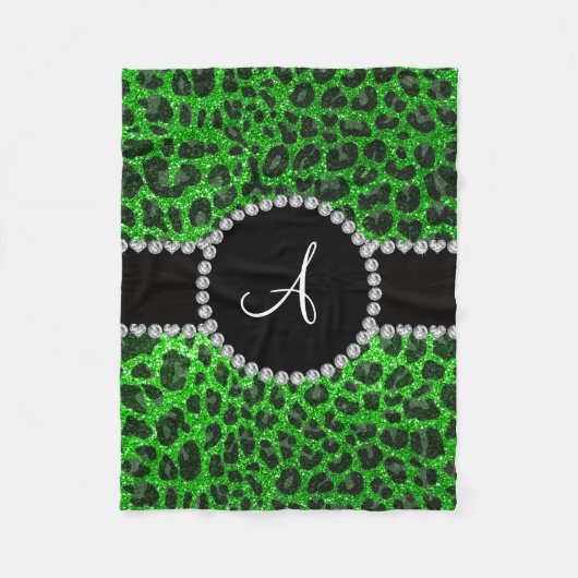 Monogram kalkgroene glitterluipaard fleece deken (Voorkant)