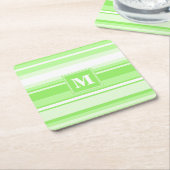 Monogram kalkgroene strepen kartonnen onderzetters (Schuin)