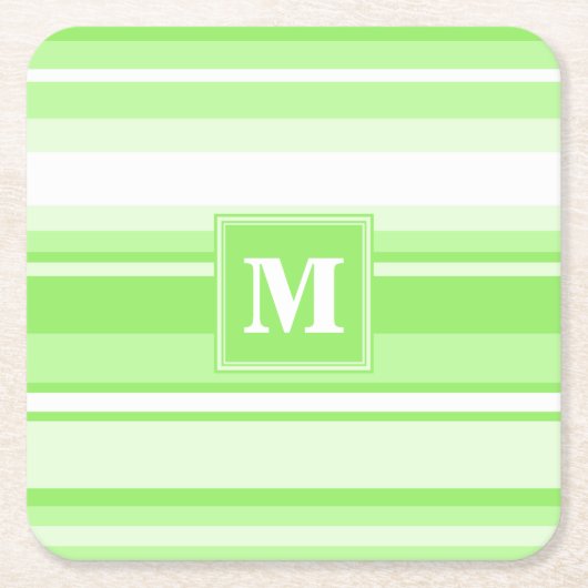 Monogram kalkgroene strepen kartonnen onderzetters (Voorkant)