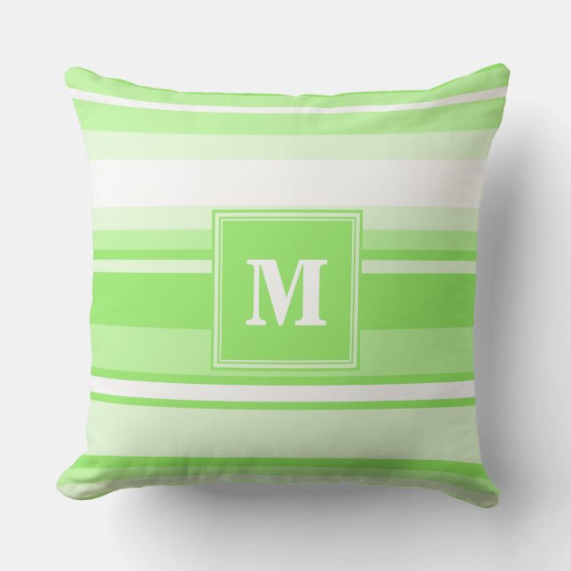 Monogram kalkgroene strepen kussen (Voorkant)