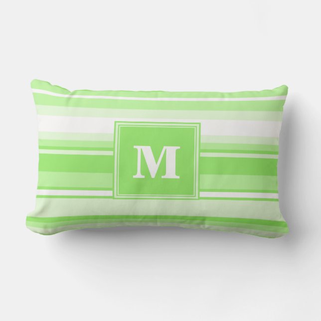 Monogram kalkgroene strepen kussen (Voorkant)
