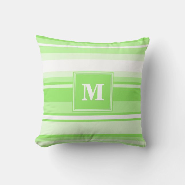 Monogram kalkgroene strepen kussen (Voorkant)