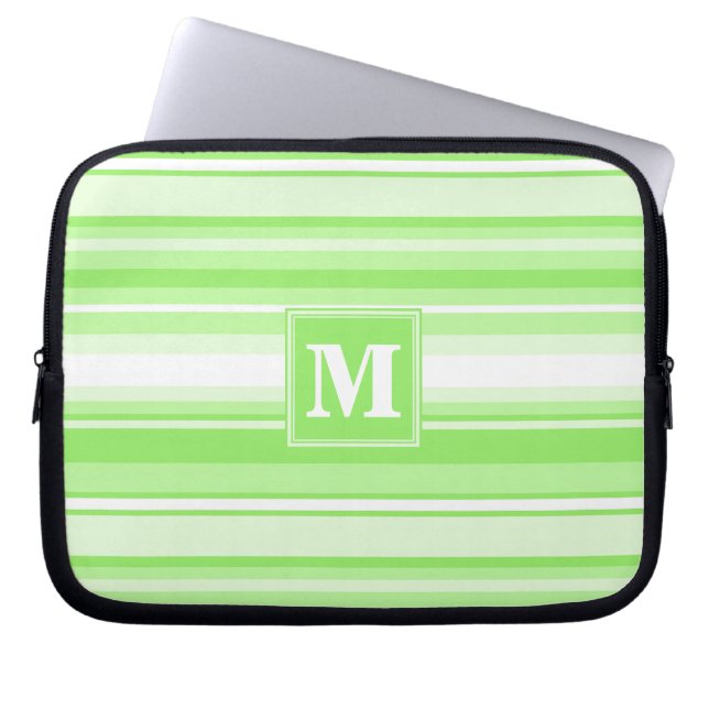 Monogram kalkgroene strepen laptop sleeve (Voorkant)
