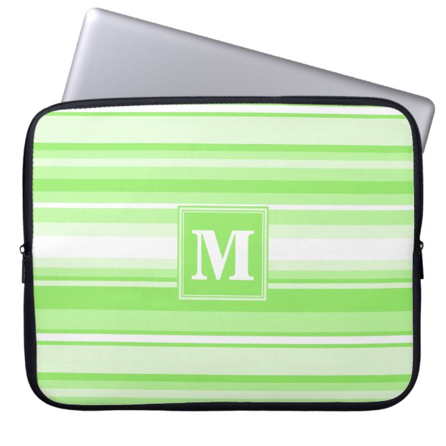 Monogram kalkgroene strepen laptop sleeve (Voorkant)