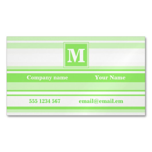 Monogram kalkgroene strepen magnetisch visitekaartje (Voorkant)