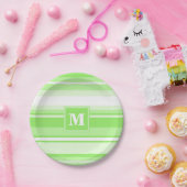 Monogram kalkgroene strepen papieren bordje (Feest)