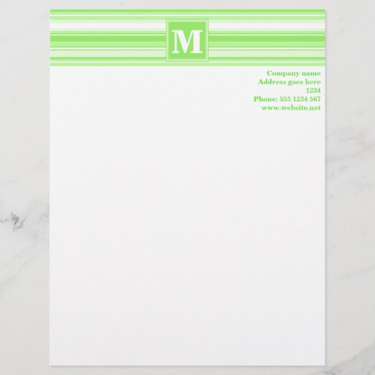 Monogram kalkgroene strepen persoonlijk briefhoofd (Voorkant)
