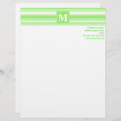 Monogram kalkgroene strepen persoonlijk briefhoofd (Voorkant / Achterkant)