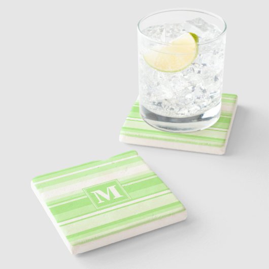 Monogram kalkgroene strepen stenen onderzetter (Zijkant)
