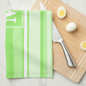 Monogram kalkgroene strepen theedoek (Quarter Fold)