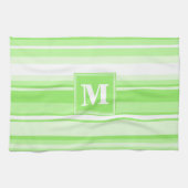 Monogram kalkgroene strepen theedoek (Horizontaal)