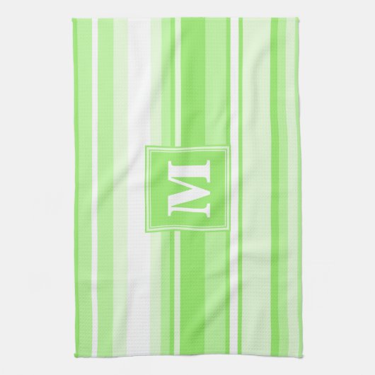 Monogram kalkgroene strepen theedoek (Verticaal)