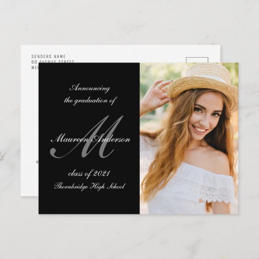 Monogram Kalligrafie afstuderen Aankondiging Briefkaart (Voorkant / Achterkant)