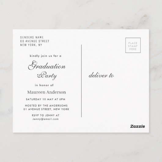 Monogram Kalligrafie afstuderen Aankondiging Briefkaart (Achterkant)