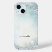 Monogram kalligrafie blauw witte sneeuwvlok Case-Mate iPhone case (Achterkant)
